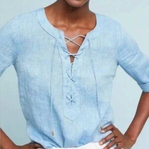 Maeve Marva Lace-Up Linen Blouse